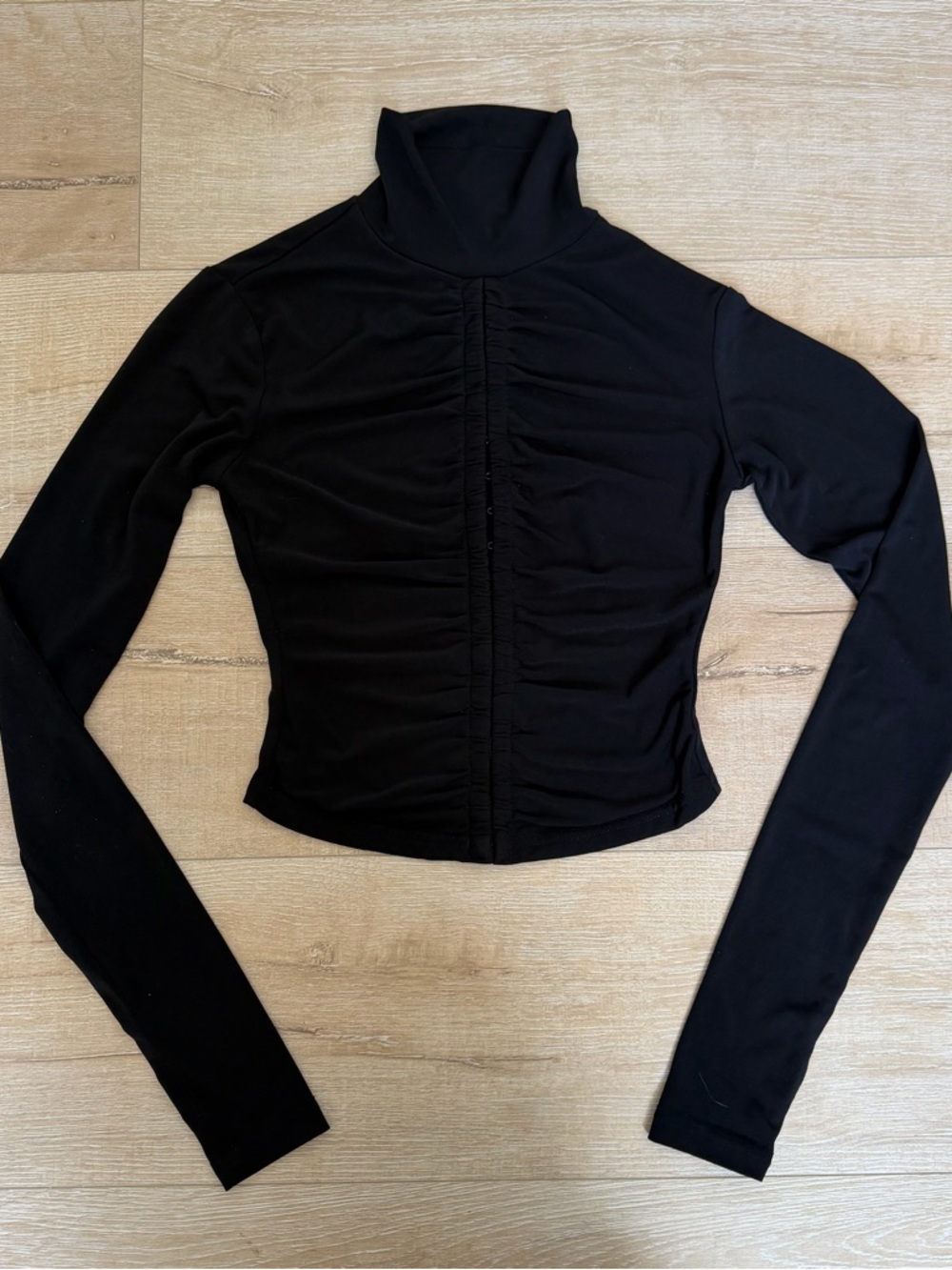 I.AM.GIA Black Ruched Turtleneck Crop Top